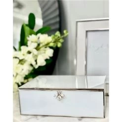 Flair Decor - Glass Jewel Box White/Silver W/Bee Small