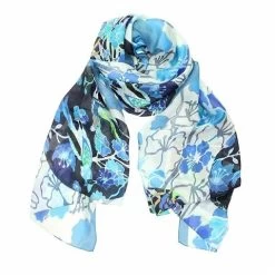 DLUX - Flora Phoenix And Flower Silk Scarf Blue