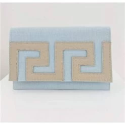 Iosifina - Ikarus Clutch With Leather Meander & Double Strap/ Light Blue