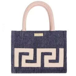 Iosifina - Small Tote With Leather Meander Navy Blue