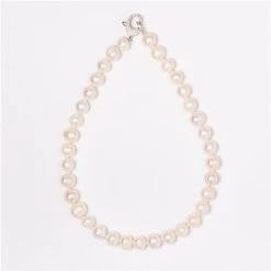 Bowerhaus - White Ringed Pearl Necklace W/Crystal Clasp 40cm