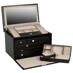 Wolf - London Jewellery Box W/Lizard Embossed Leather Cocoa Large