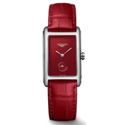 Longines - Dolcevita Red Dial Quartz Watch W/Red Leather Strap 23.30x37mm