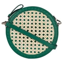 Mehry Mu - Tambourine Crossbody Leather & Rattan Bag Green