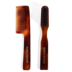 Koh-I-Noor - Jaspe Beard Brush And Comb Set W/Pouch Turtle