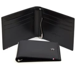 Dupont - Line D Leather Note Clip 6 Credit Card Slots Black