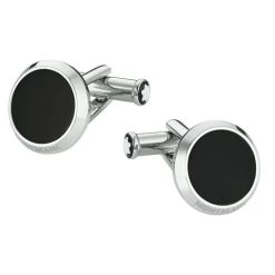 MONTBLANC - Cufflinks Round Stainless Steel Black Onyx