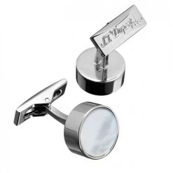 Dupont - Round Palladium Mother Of Pearl Cufflinks White