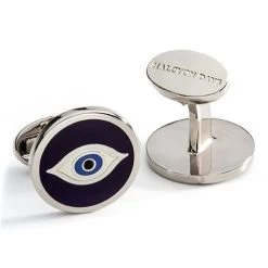 Halcyon Days - Evil Eye Cufflinks Navy & Palladium