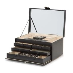Wolf - Marrakesh Large Jewellery Box W/2 Travel Cases Black